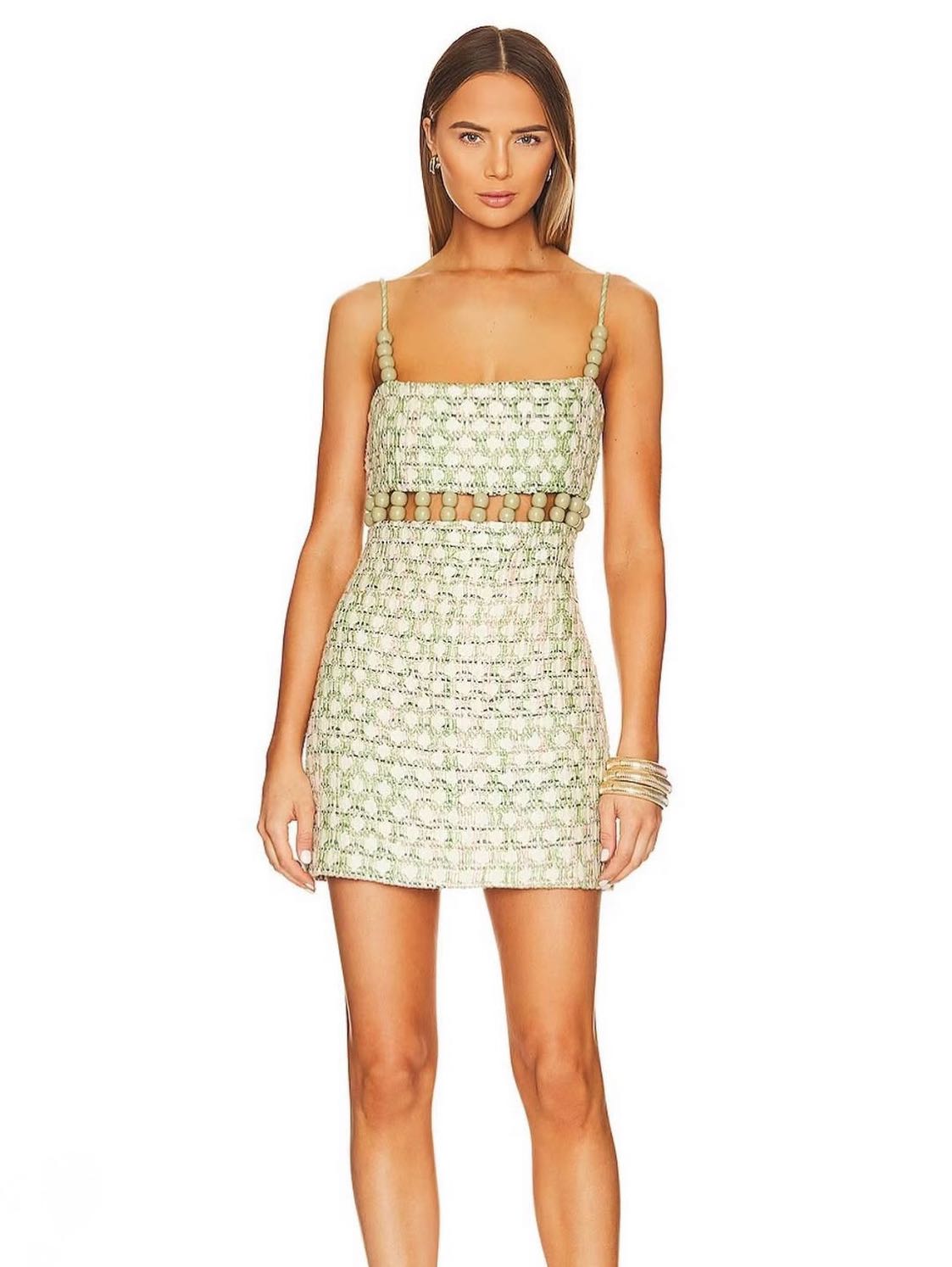 Alexis green beaded mini dress