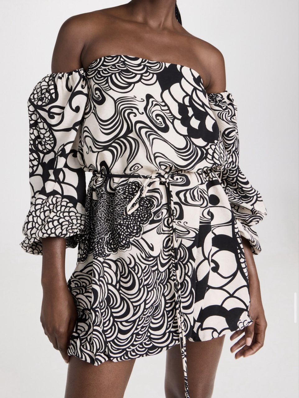 Black and White Off-Shoulder Mini Dress