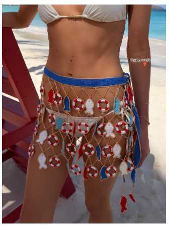 Nautical Beaded Mesh Mini Skirt