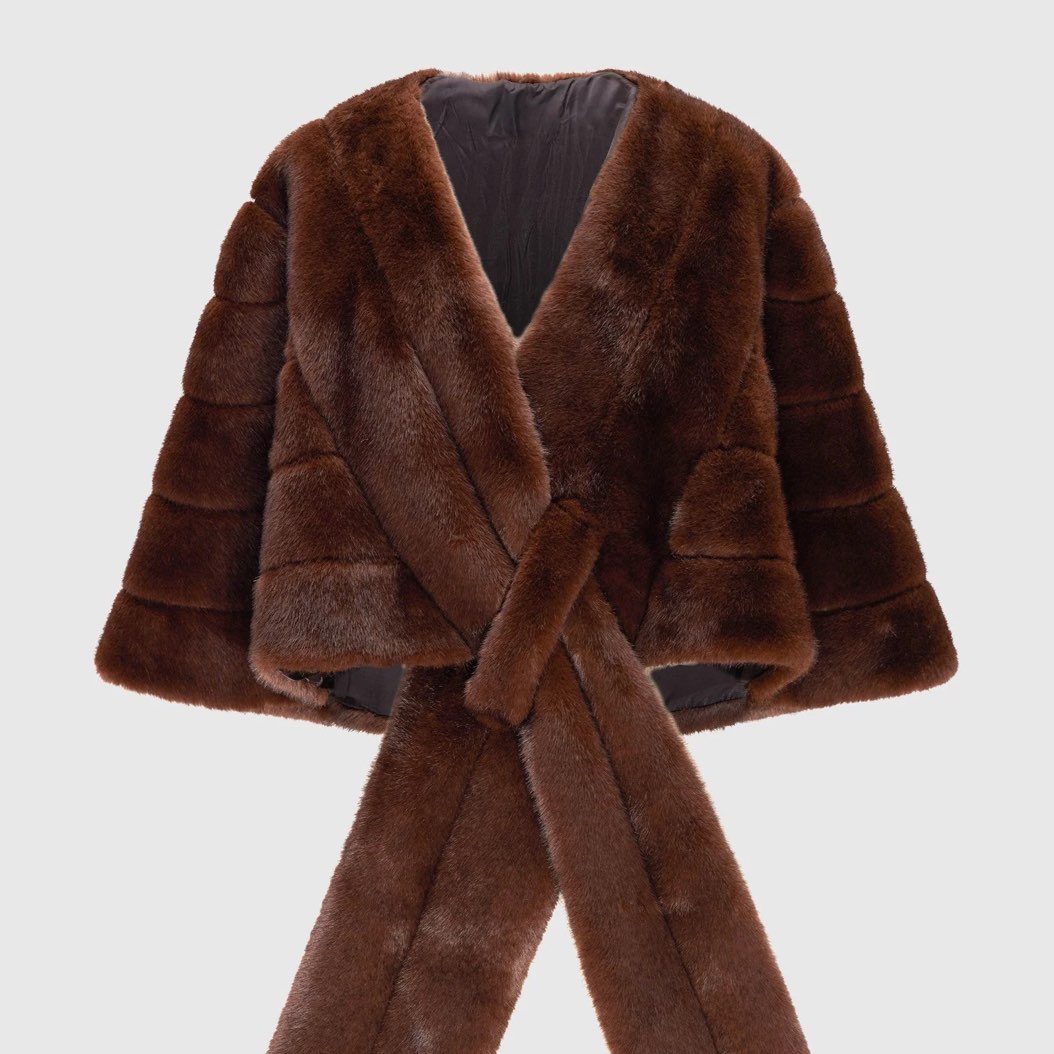 Theia Brown Faux Fur Cape