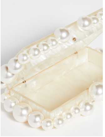 Pearl Embellished Box Clutch