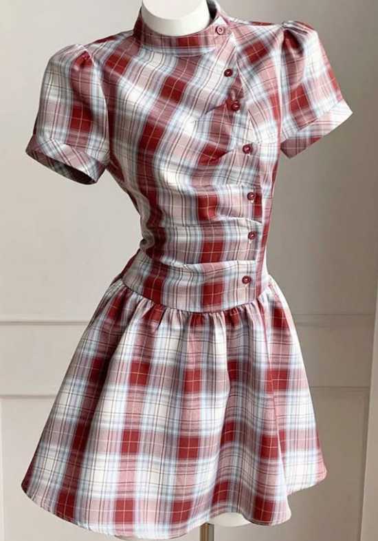 Red Plaid Fit-and-Flare Mini Dress