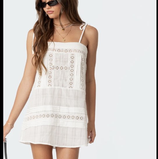 Edikted Off-White Eyelet Mini Dress