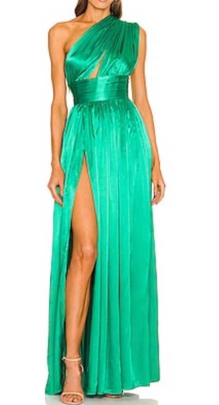 Emerald Green One-Shoulder Ruched Gown