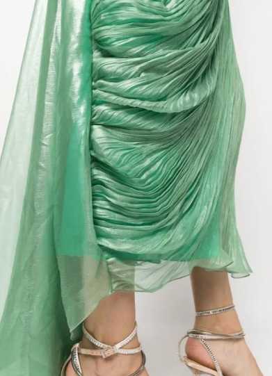 Mint Green Pleated High-Slit Maxi Dress