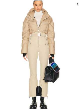 Beige Cropped Puffer Ski Jacket and Pants Set