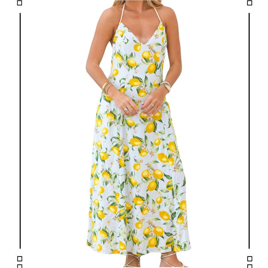 Shop Fancy Carrie Lemon Halter Maxi Dress