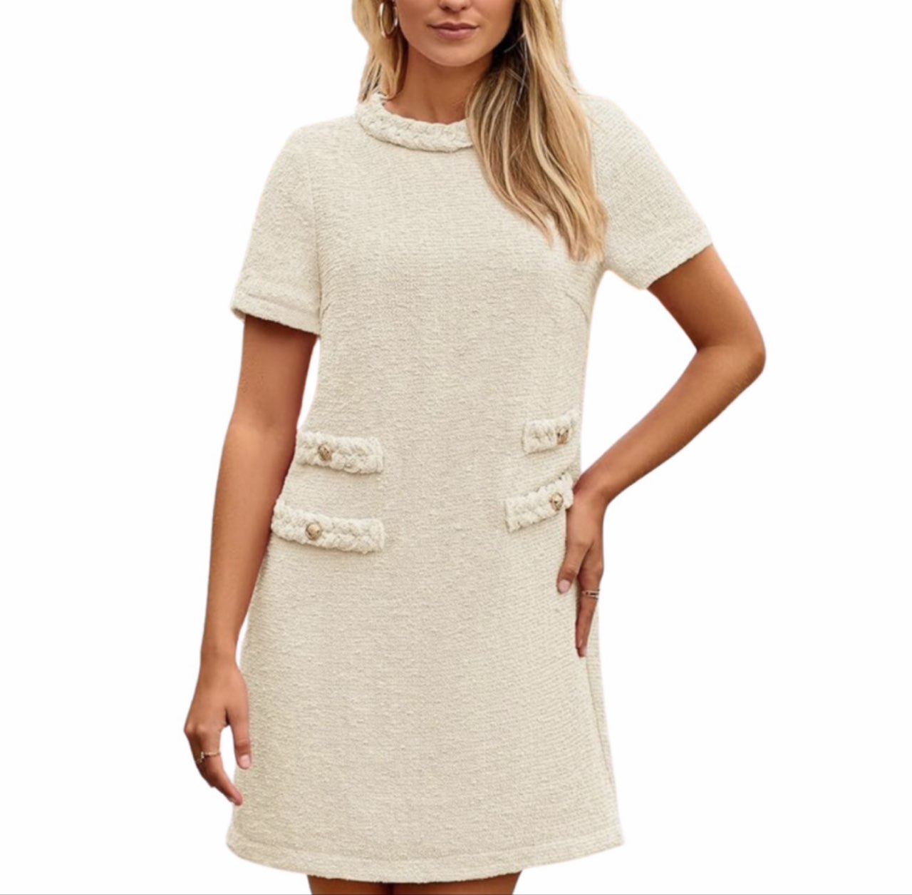 NA Yoeasy Braided Trim Dress Women M Cream Dress