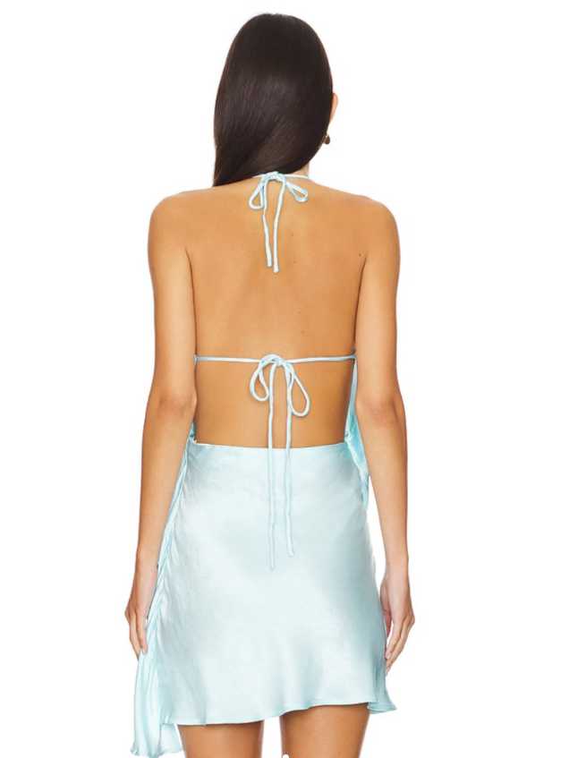 Light Blue Beaded Halter Mini Dress