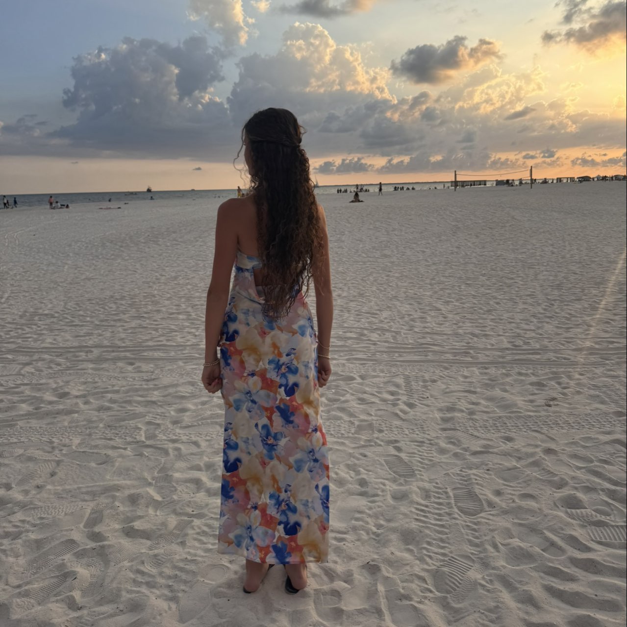 Floral satin strapless dress