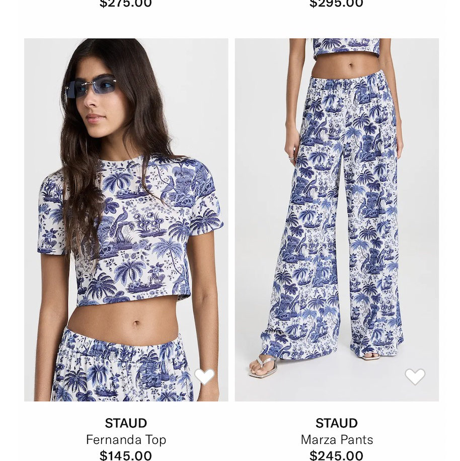 STAUD Blue and White Toile Crop Top