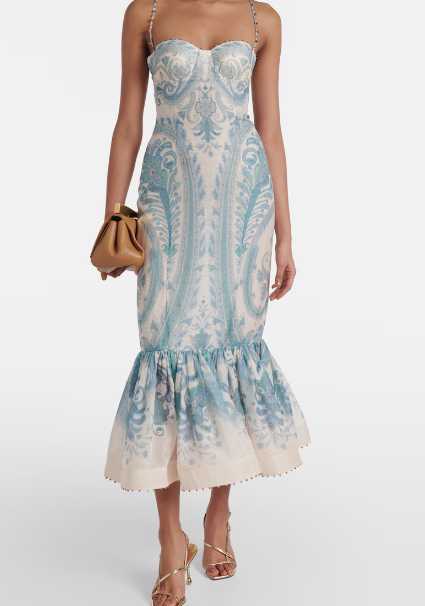 Pale Blue Paisley Mermaid Midi Dress