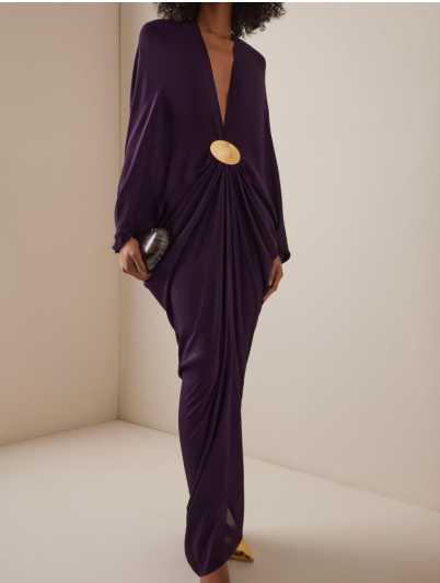 Plum Draped Maxi Dress with Gold Buckle