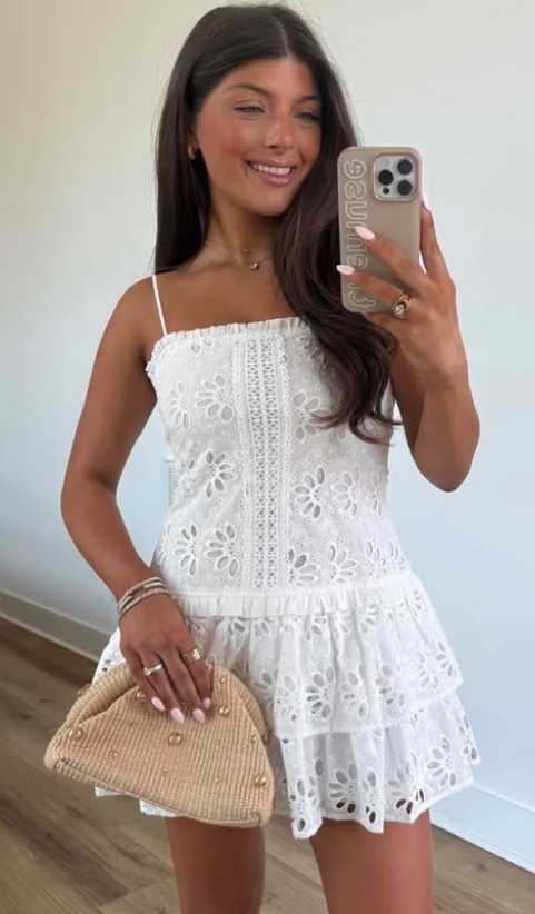 White Eyelet Tiered Mini Dress