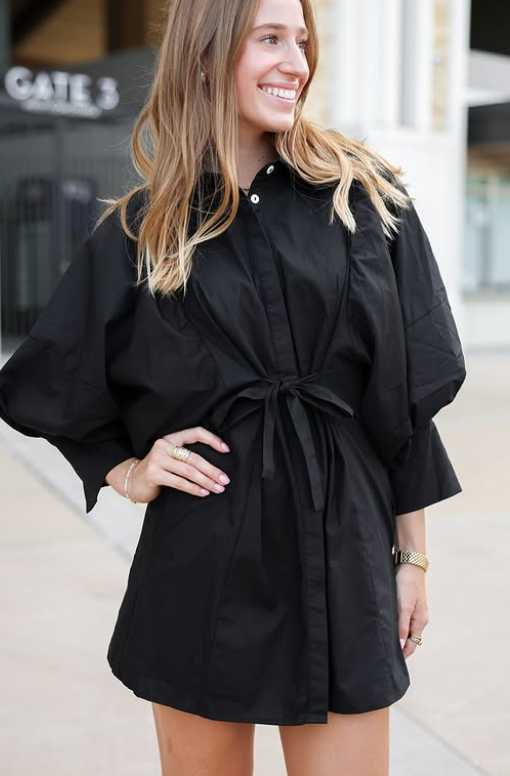 Black Tie-Waist Shirt Dress
