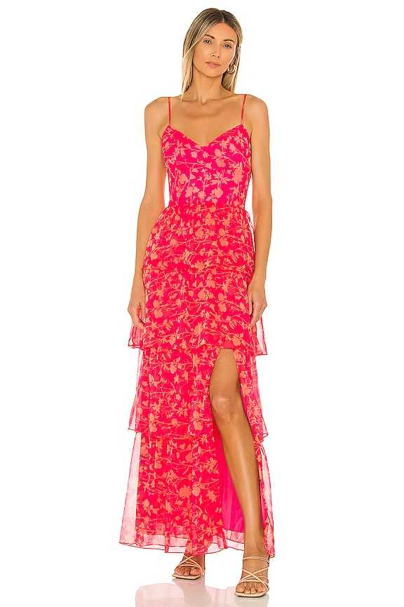 Amanda Uprichard Fuchsia Floral Tiered Maxi Dress