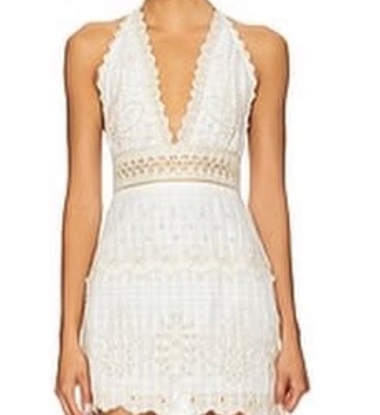 Cream Halter Lace Mini Dress
