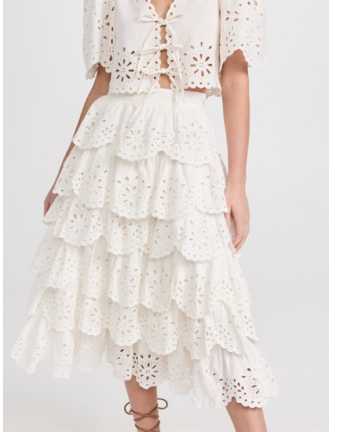 White Eyelet Tiered Midi Skirt