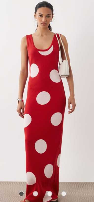 Red Polka Dot Knit Maxi Dress