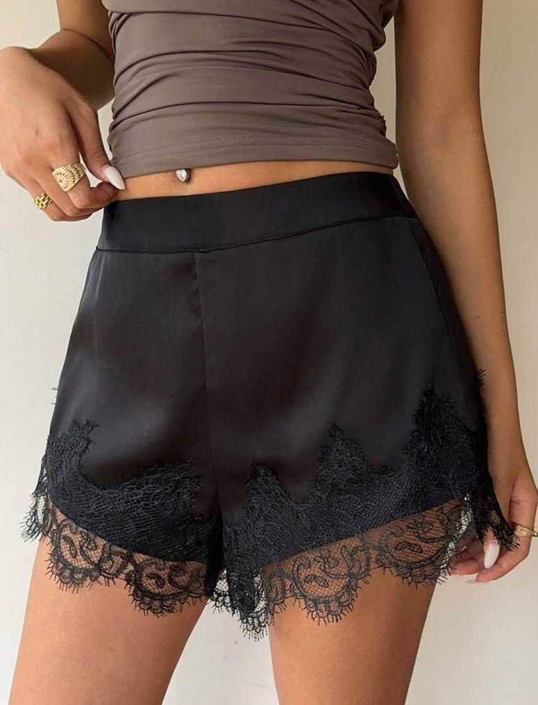 Botique Black Satin Lace Trim Shorts