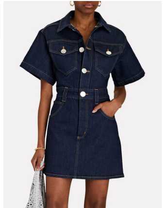 Dark Wash Denim Mini Shirt Dress