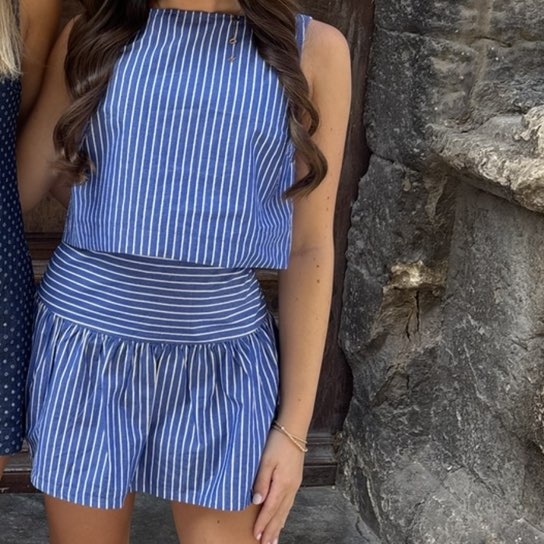 Gap Blue and White Striped Crop Top and Mini Skirt Set