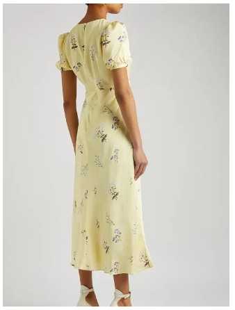 Yellow Floral Puff Sleeve Midi Dress