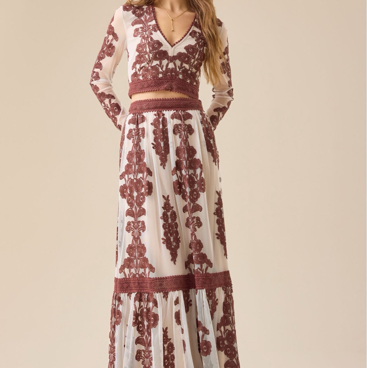 Cream & Brown maxi set