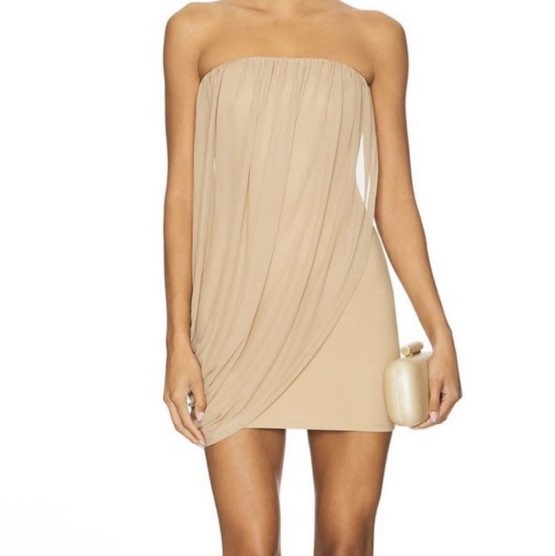 Nude Draped Strapless Mini Dress
