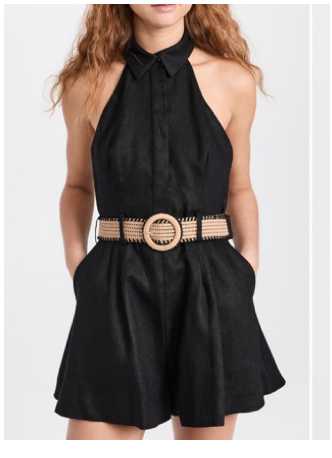 Black Halter Neck Romper with Woven Belt
