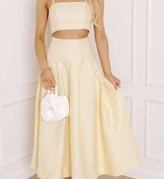 Mable Butter Yellow Midi Skirt Set with Floral