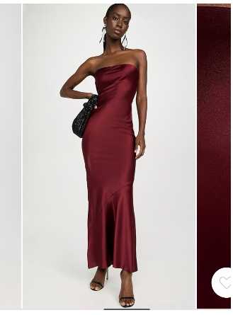 Burgundy Satin Strapless Maxi Dress