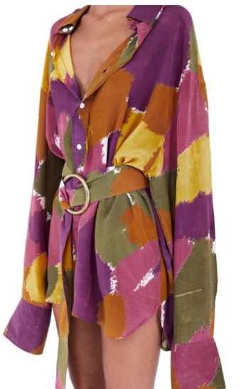 Abstract Print Belted Shirt Dress