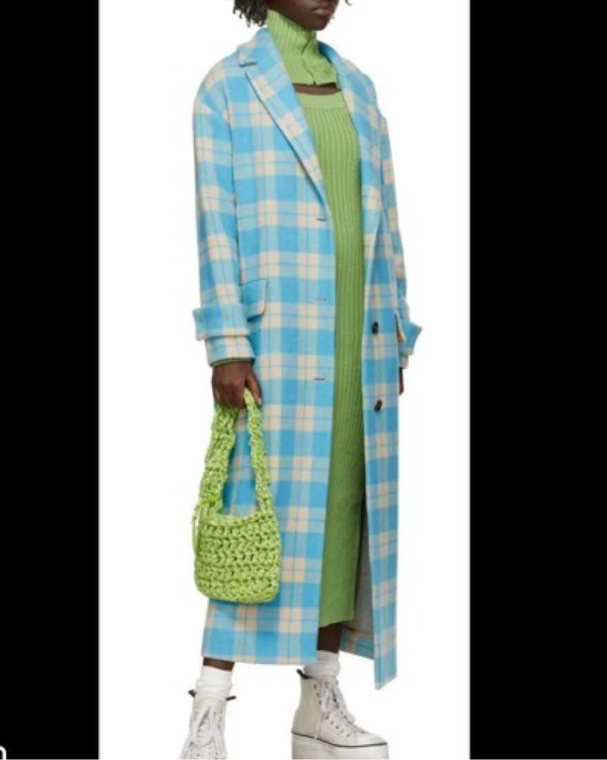 $2000 MSGM Blue Check Wool Coat
