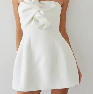 American Threads White Strapless Bow Mini Dress