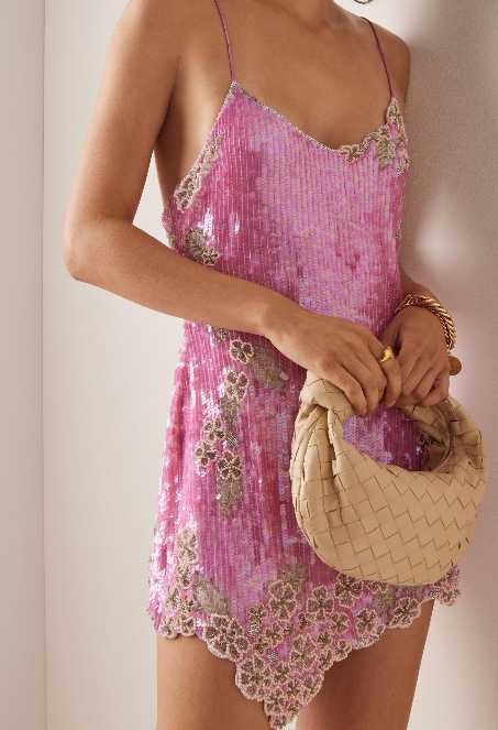 Pink Sequin Embroidered Mini Dress