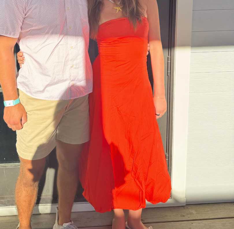 Coral Strapless Midi Dress