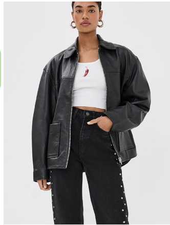 Oversized Black Faux Leather Jacket