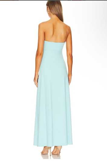 Aqua Strapless Maxi Dress with Slit