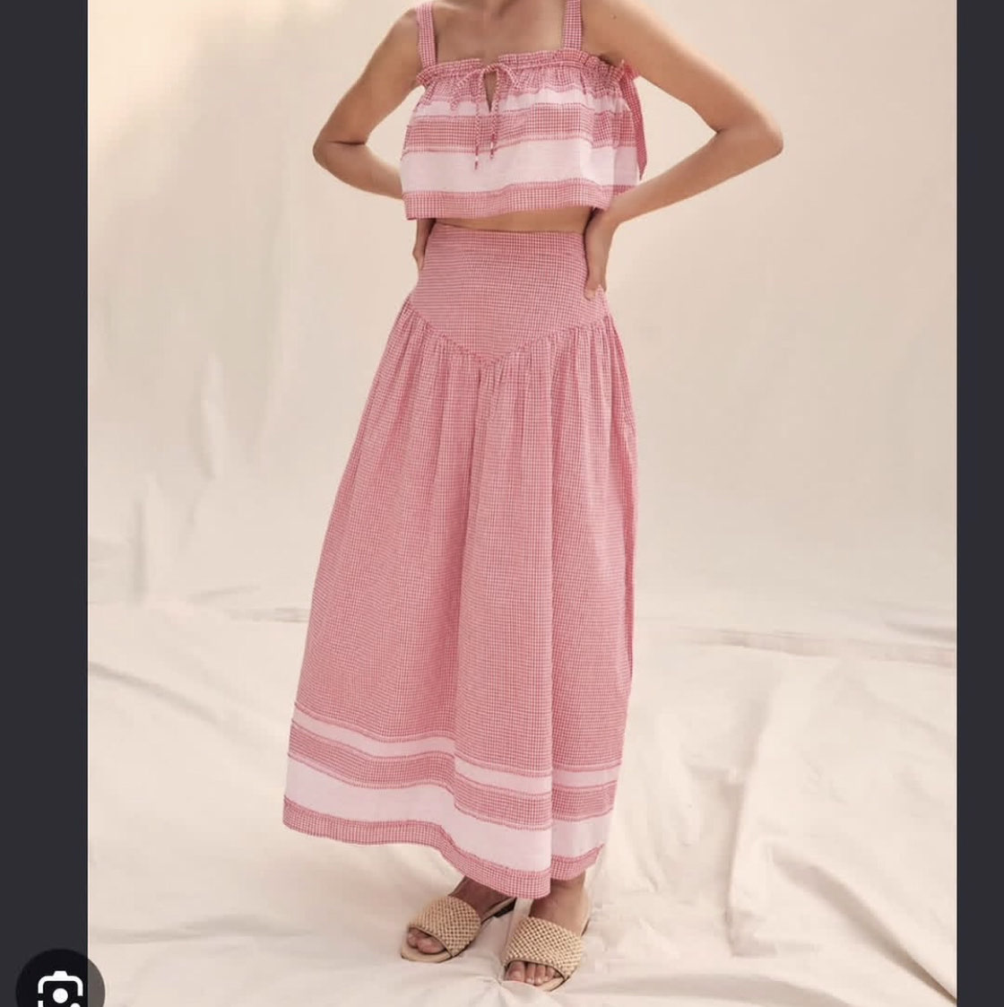 Pink Gingham Ruffled Two-Piece Set