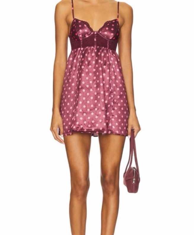 Burgundy Polka Dot Bustier Mini Dress