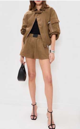 Olive Green Utility Bomber Jacket and Shorts Set