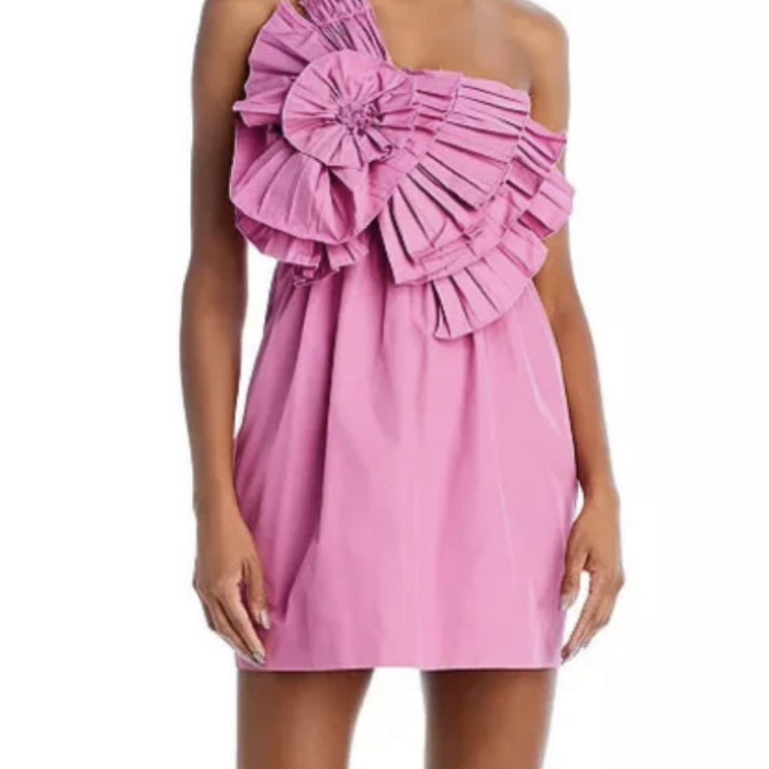 Pink One-Shoulder Ruffle Mini Dress