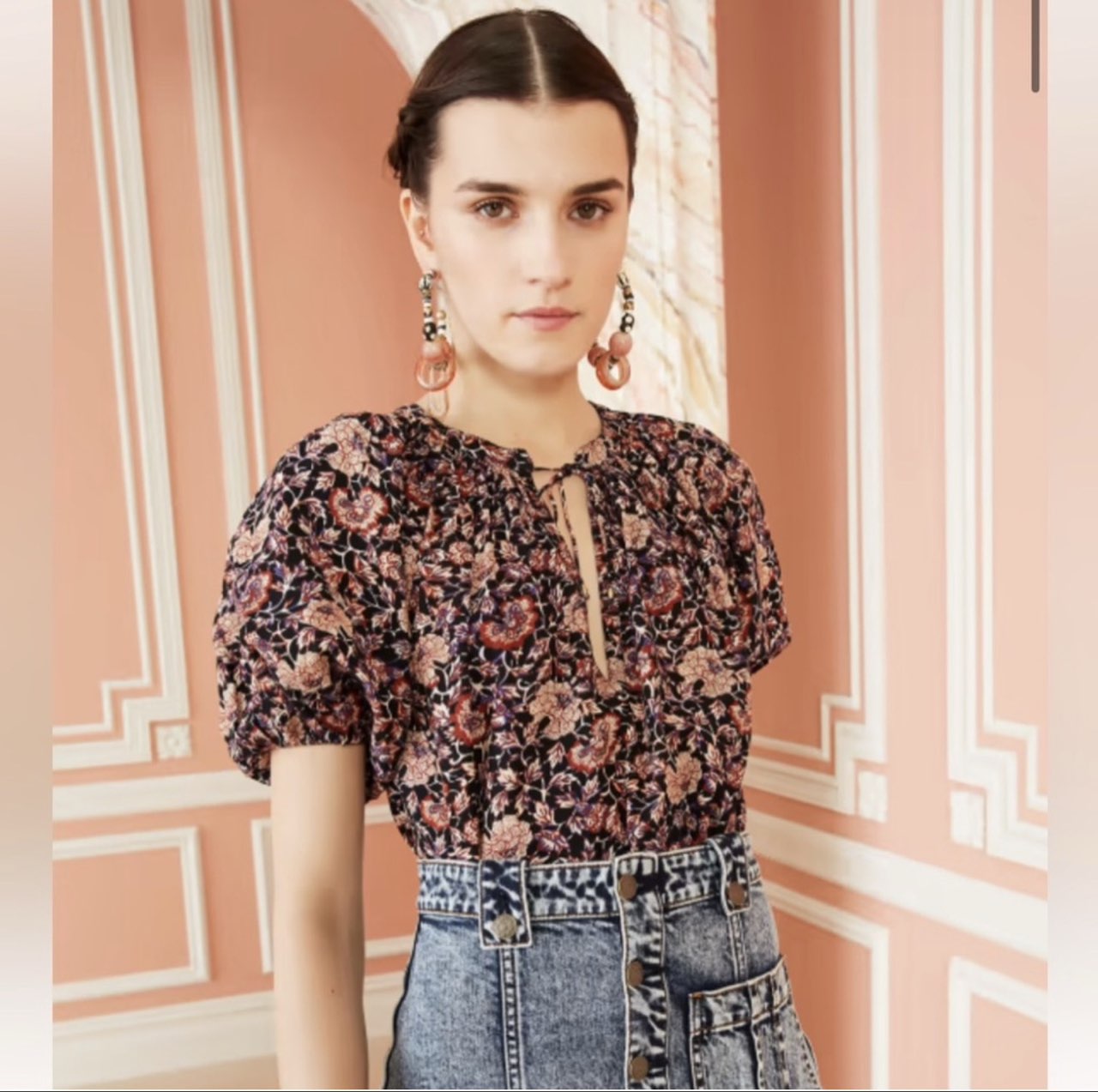 Floral Puff Sleeve Tie-Neck Blouse and Shorts Set