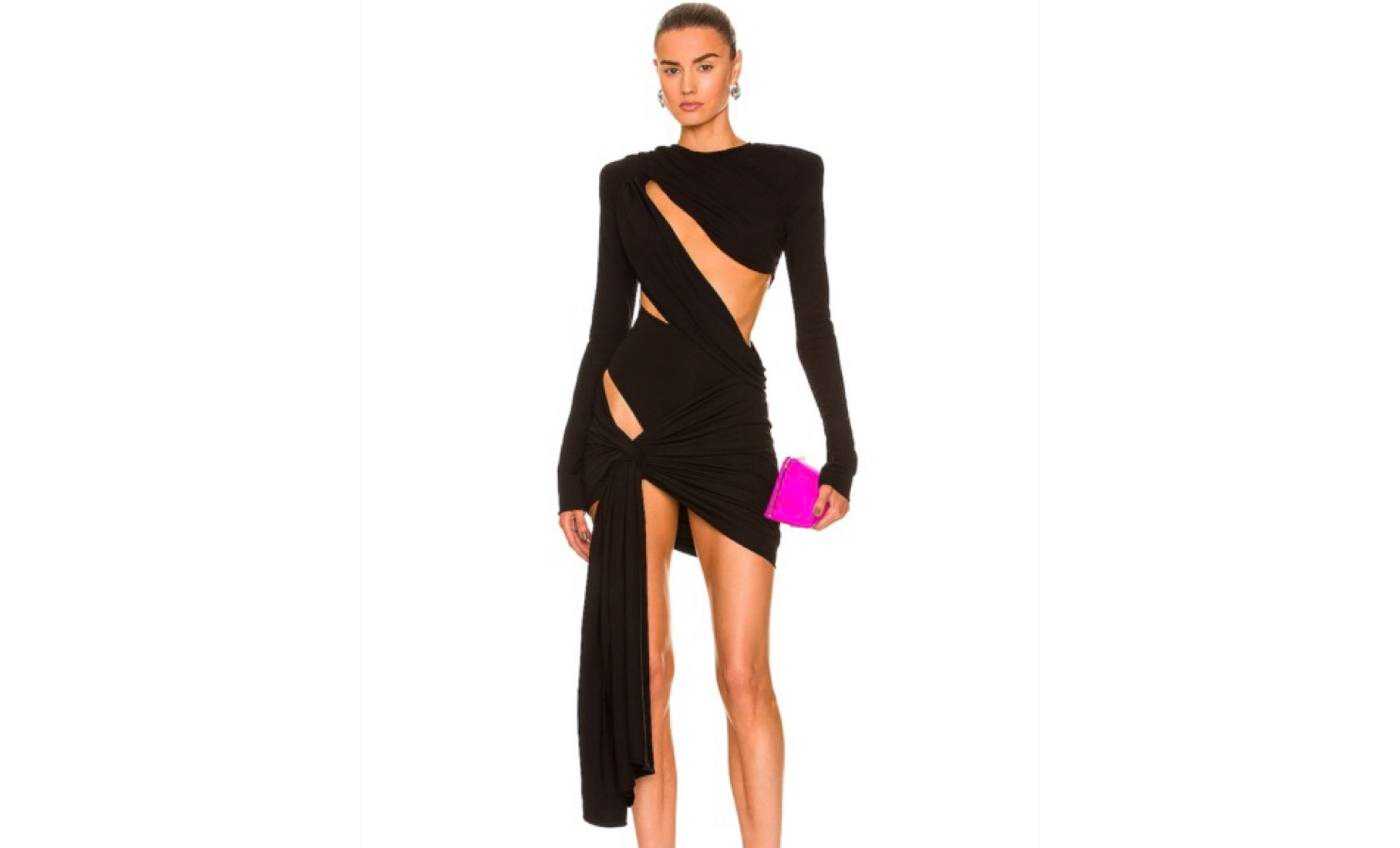 The Attico Black Draped Cutout Mini Dress