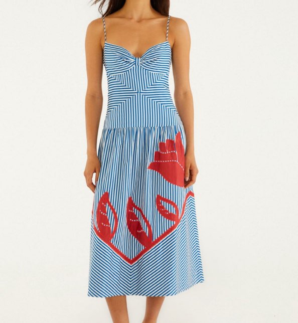 Farm Rio Blue Sky Stripes Sleeveless Midi Dress