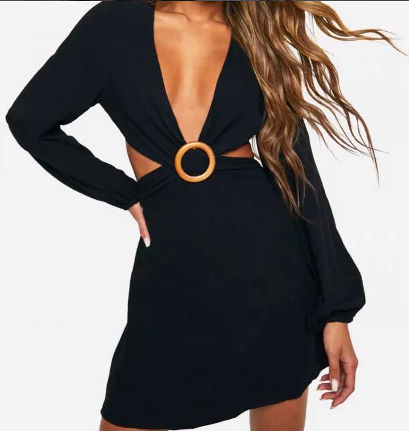 Black Cut-Out Mini Dress with Ring Detail