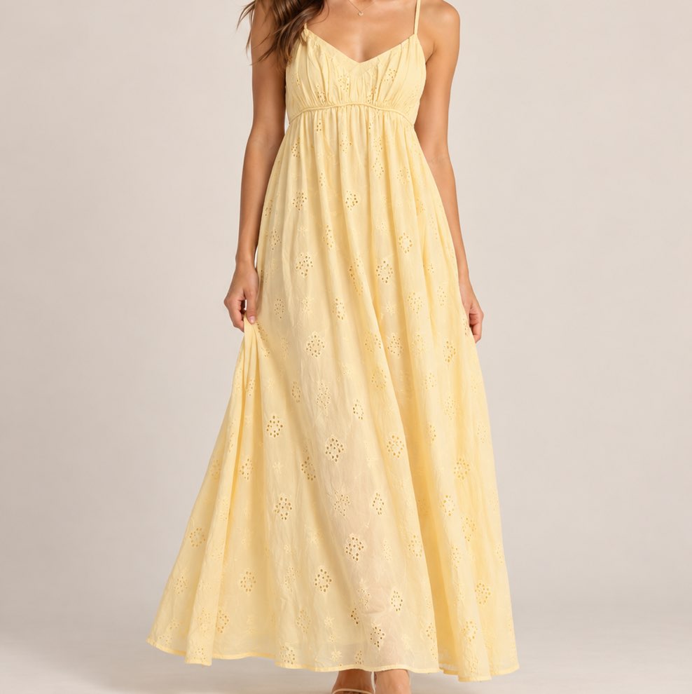 Sim & Sam Butter Yellow Eyelet Maxi Dress