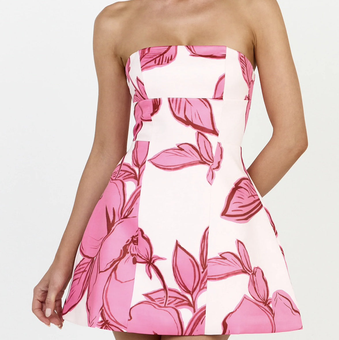 Showpo Pink Floral Strapless Mini Dress
