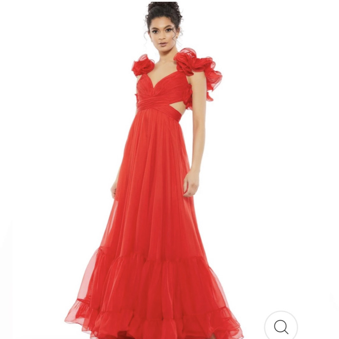 Red Ruffle Shoulder Cutout Gown